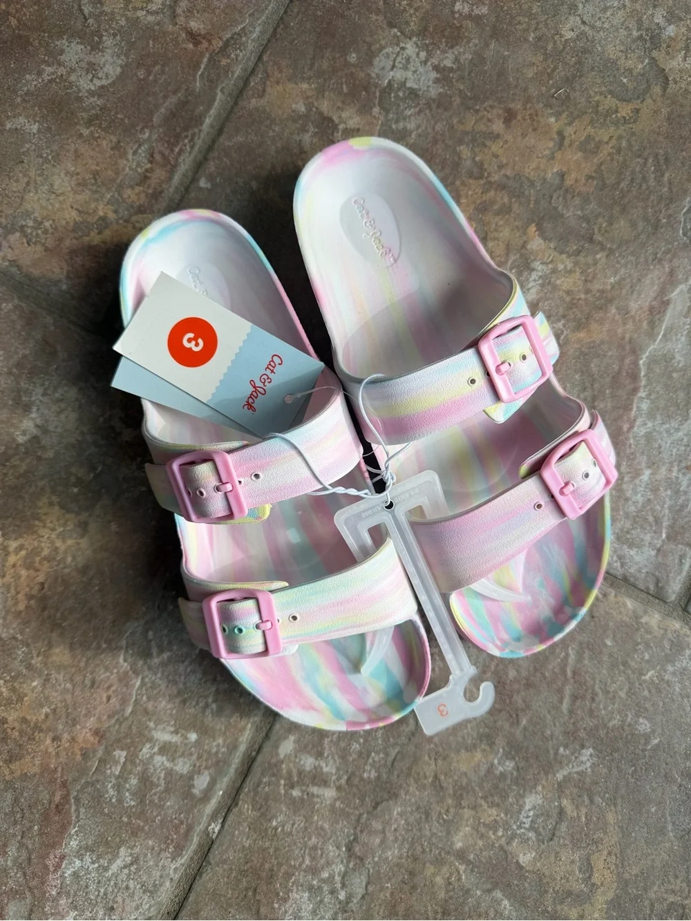 Cat & Jack Pastel Pink Multi-Stripe Buckle Slide Sandals